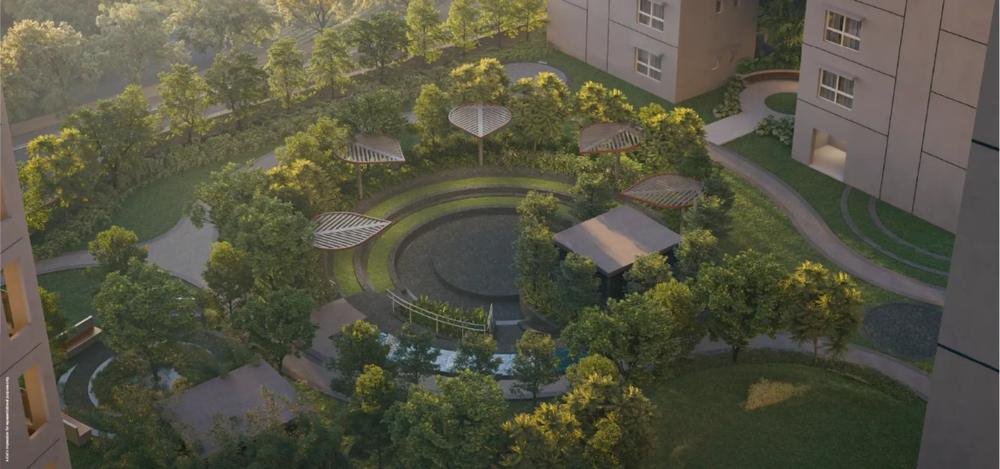Landscaped podium garden aerial view